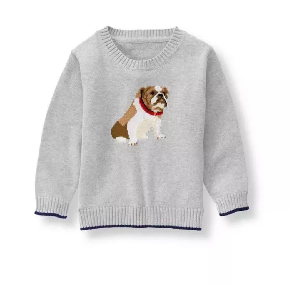 Janie and Jack Gray Sweater with Bulldog Design
